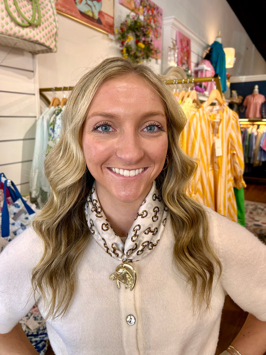 Equestrian Scarf with Horse Pendant