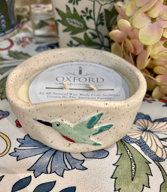Medium Hummingbird Handmade Pottery Candle