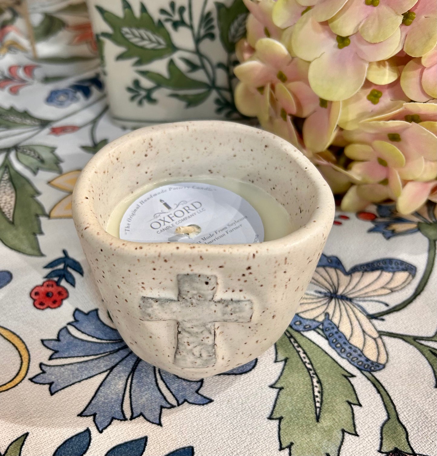 Small Cross Handmade Pottery Candle