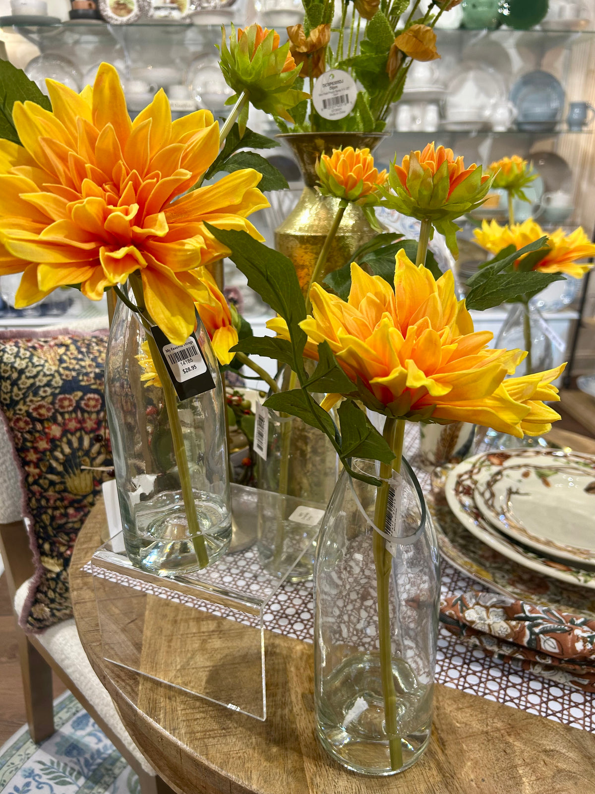 Clear Vase with Dahlia Stems