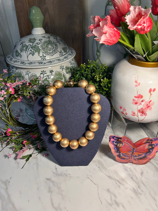 Large Matte Gold Beaded Necklace
