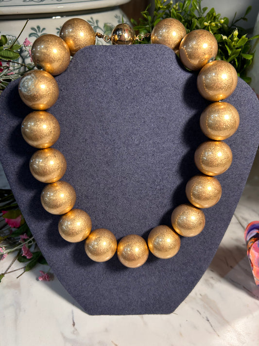 Large Matte Gold Beaded Necklace