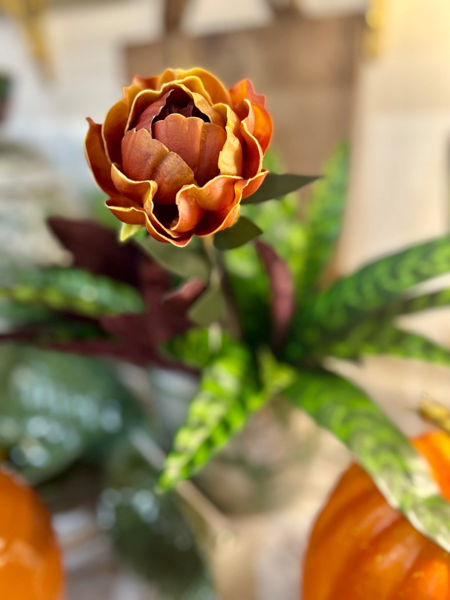 Burgundy w/Yellow Real Touch Peony Stem