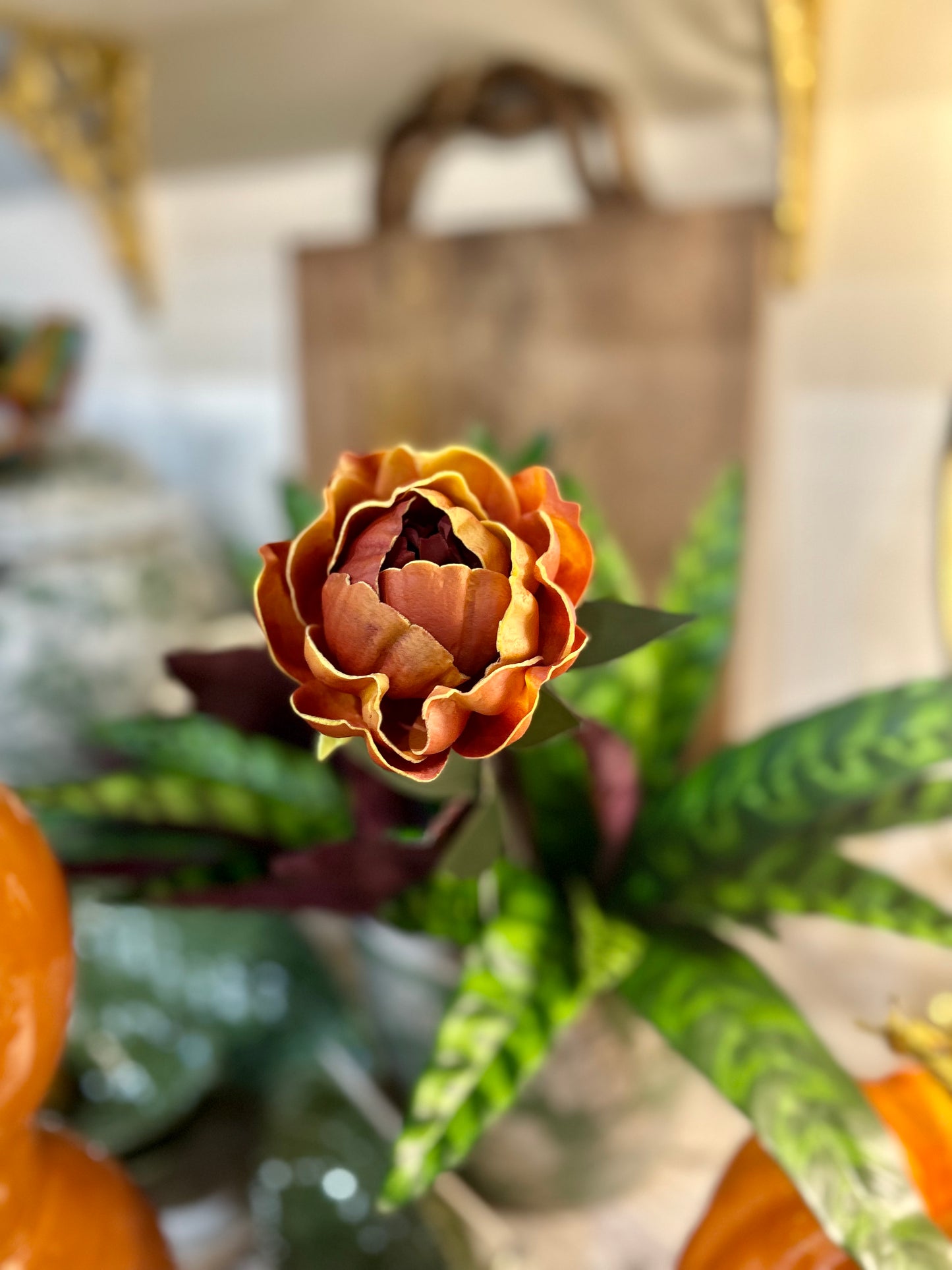 Burgundy w/Yellow Real Touch Peony Stem