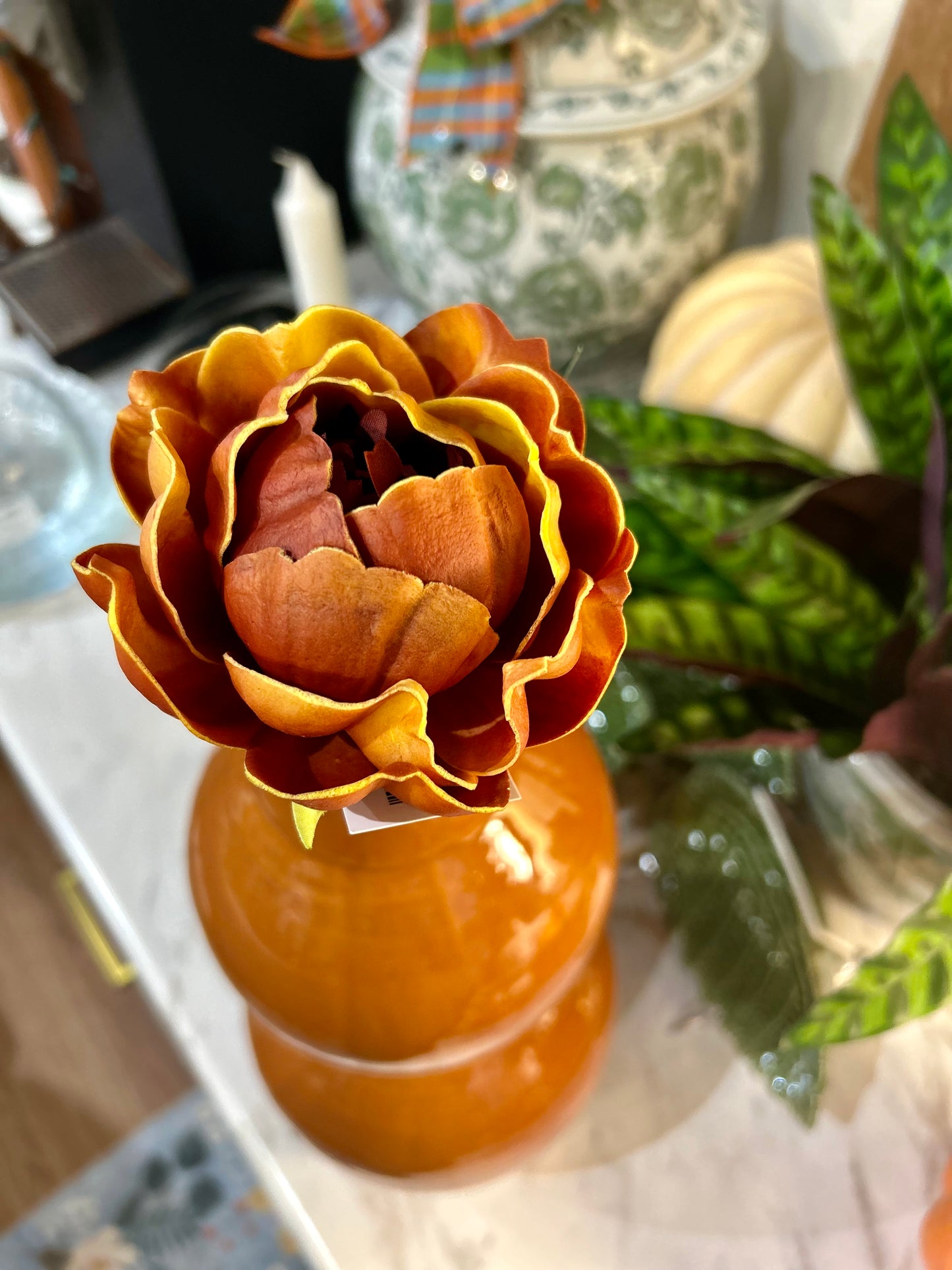 Burgundy w/Yellow Real Touch Peony Stem