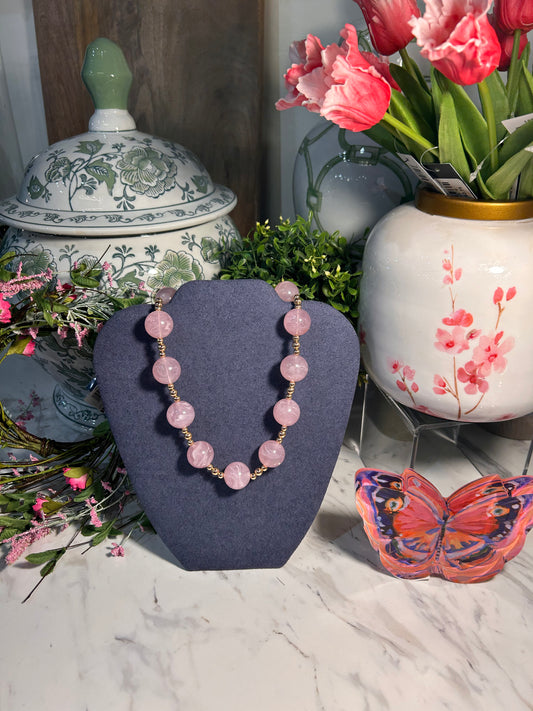 Light Pink & Gold Beaded Magnetic Necklace