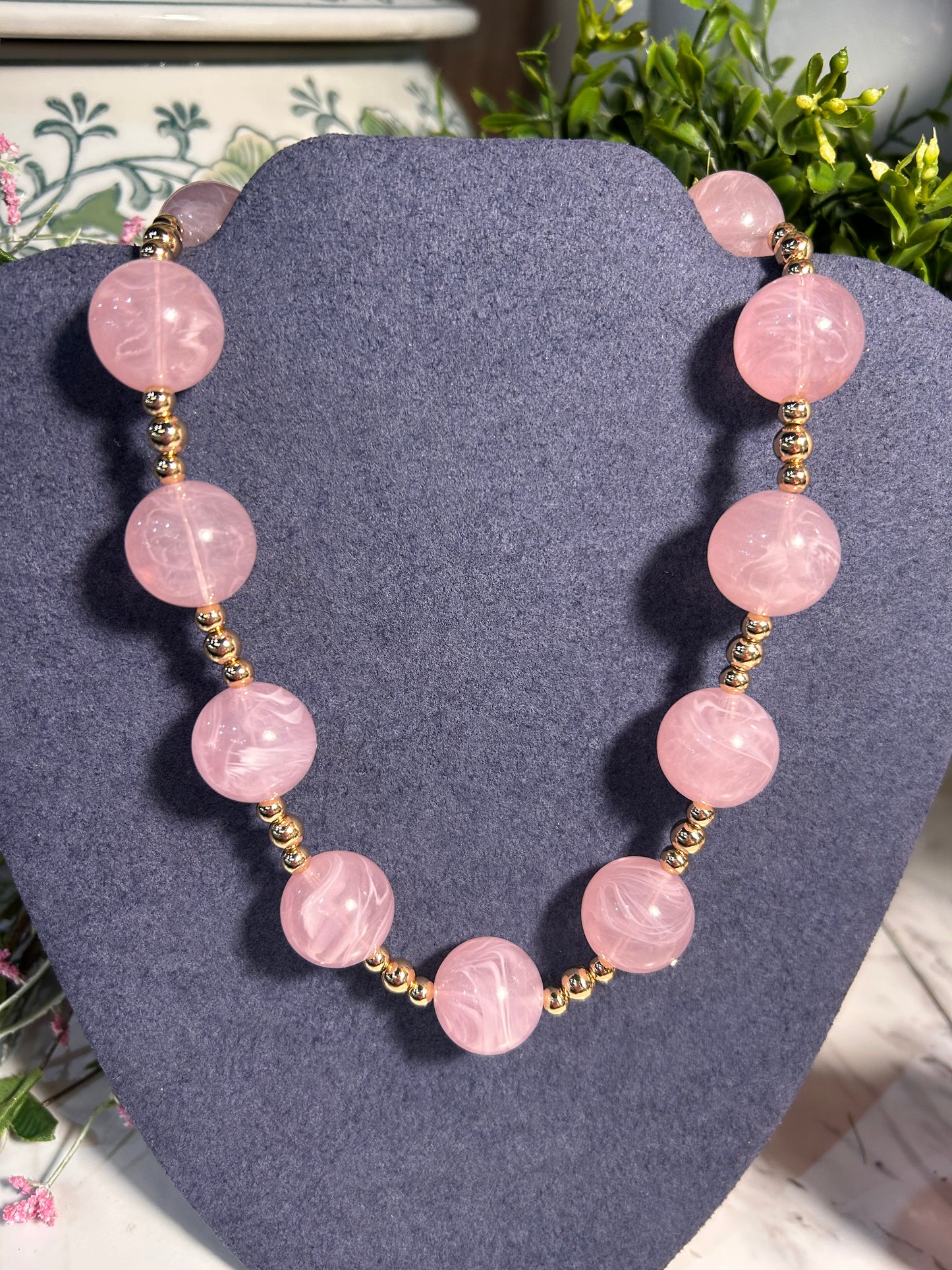 Light Pink & Gold Beaded Magnetic Necklace