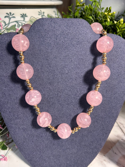 Light Pink & Gold Beaded Magnetic Necklace