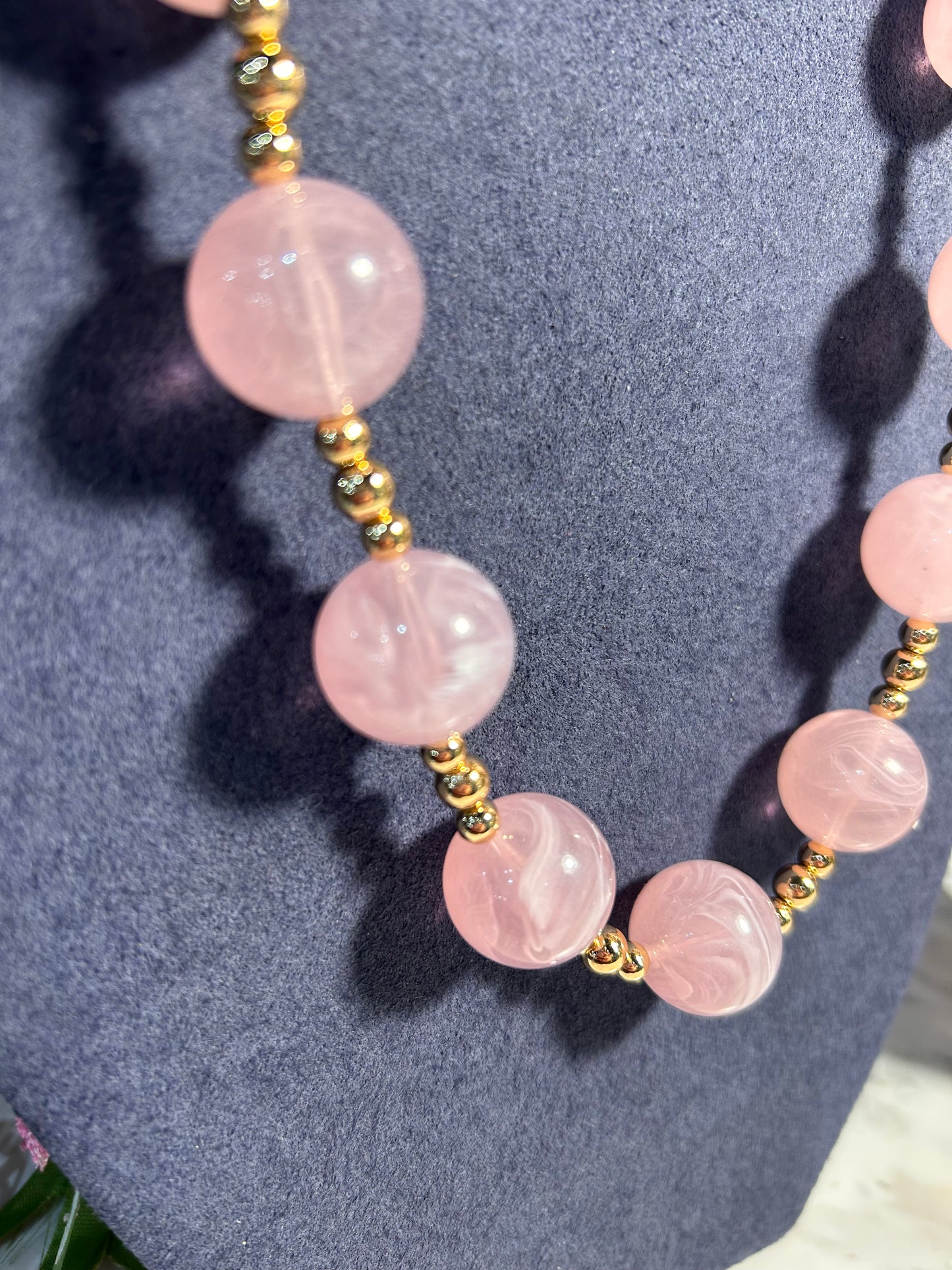 Light Pink & Gold Beaded Magnetic Necklace