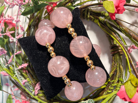 Light Pink & Gold Beaded Stretch Bracelet Set
