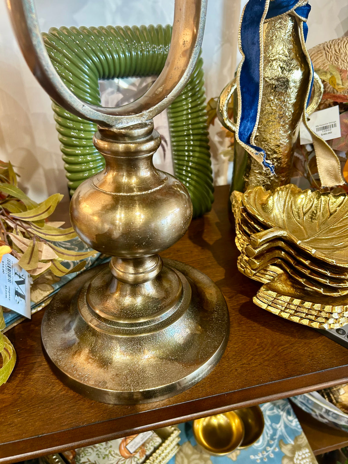 Set of 2 Gold Metal Oval Pillar Candleholders