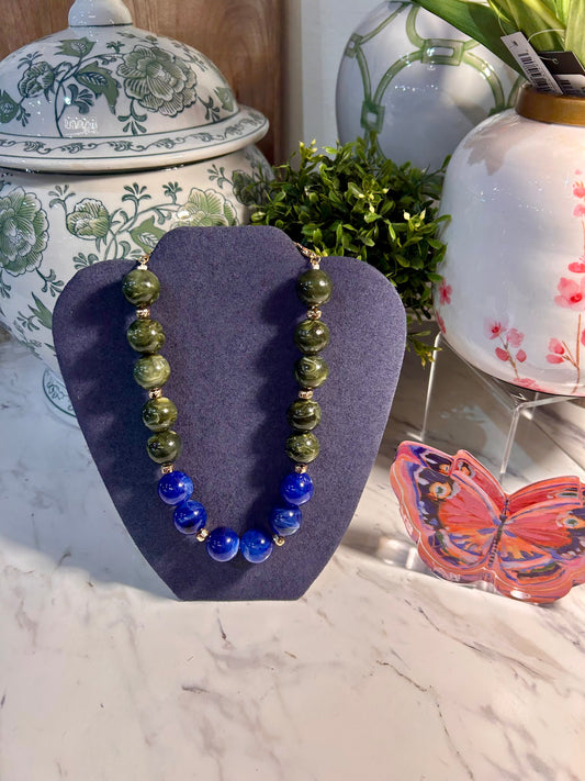 Dark Green & Navy Beaded Necklace