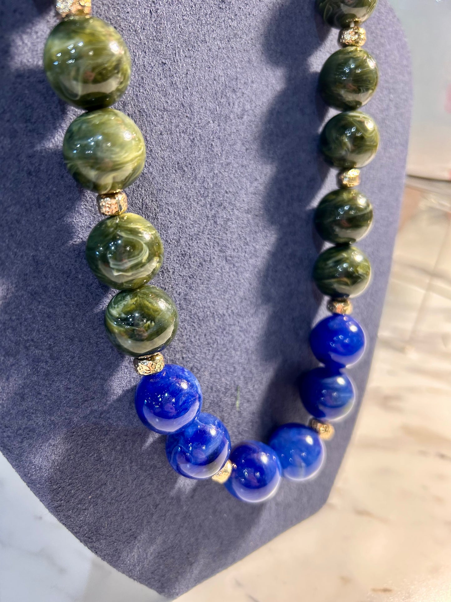 Dark Green & Navy Beaded Necklace