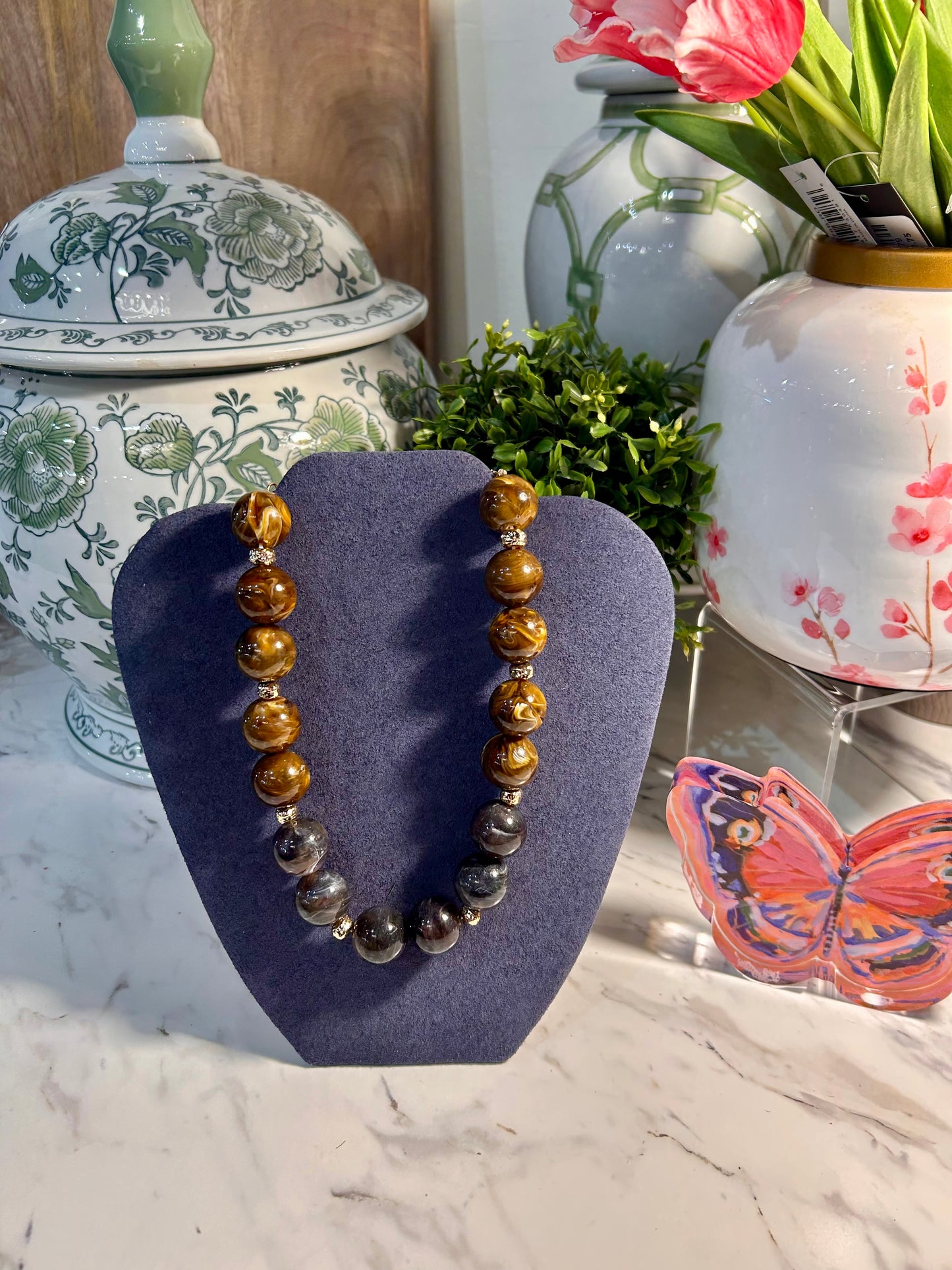 Brown & Charcoal Beaded Necklace