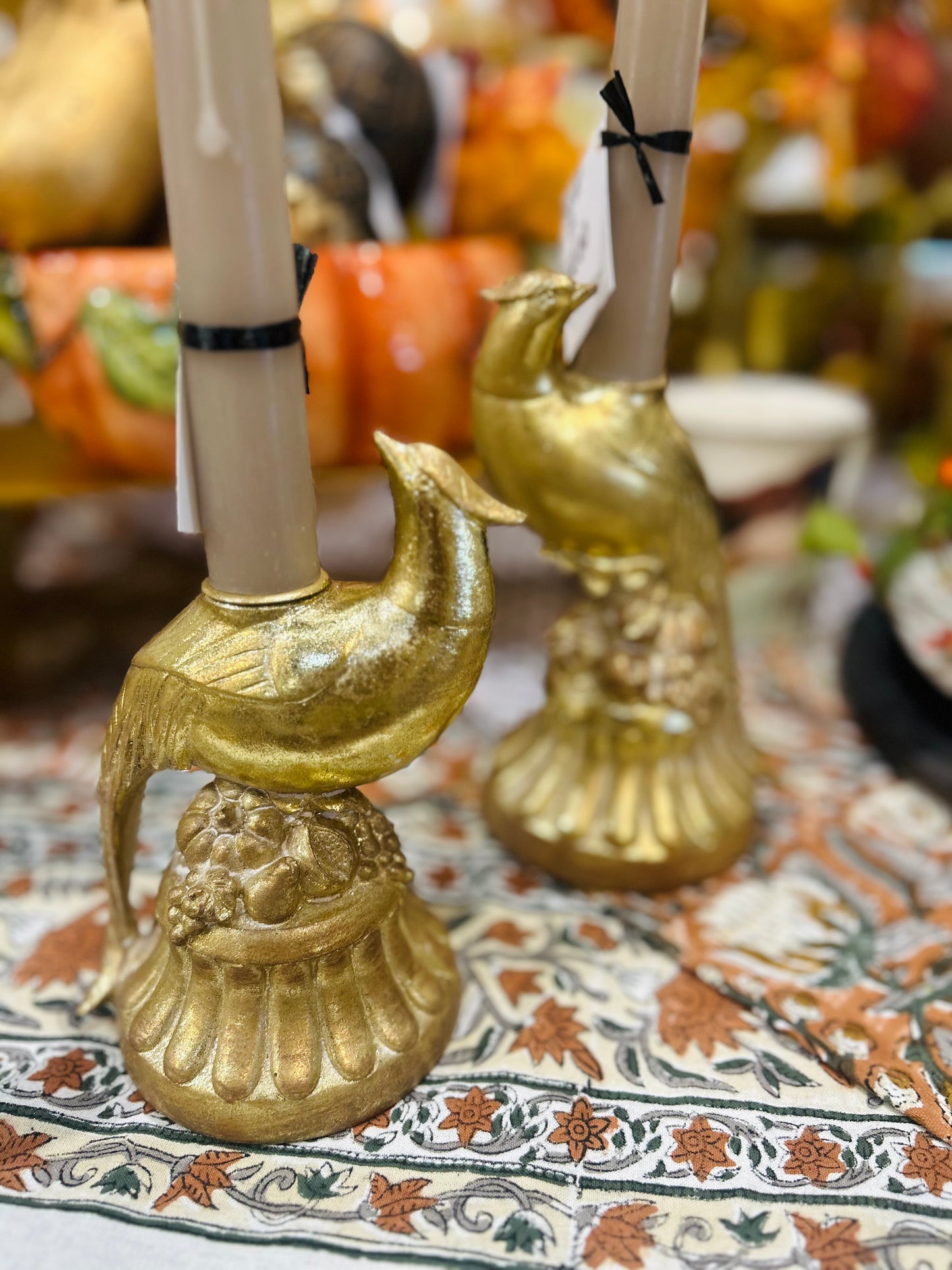 Set of 2 Gold Pheasant Taper Candleholders