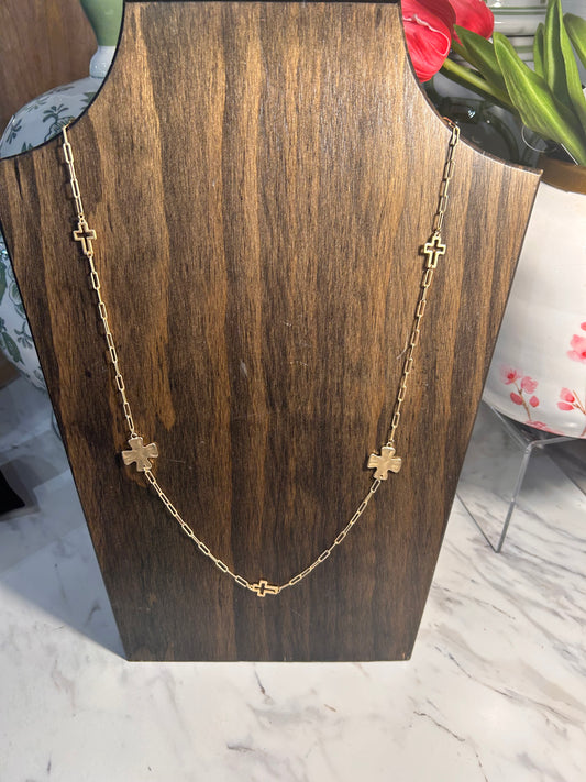 Gold Chain with Hammered Cross Necklace