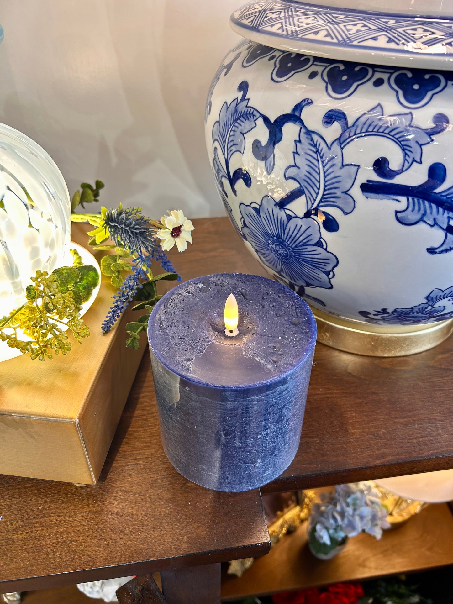 Navy ON/OFF Touch LED Pillar Candles - 4 inch Diameter