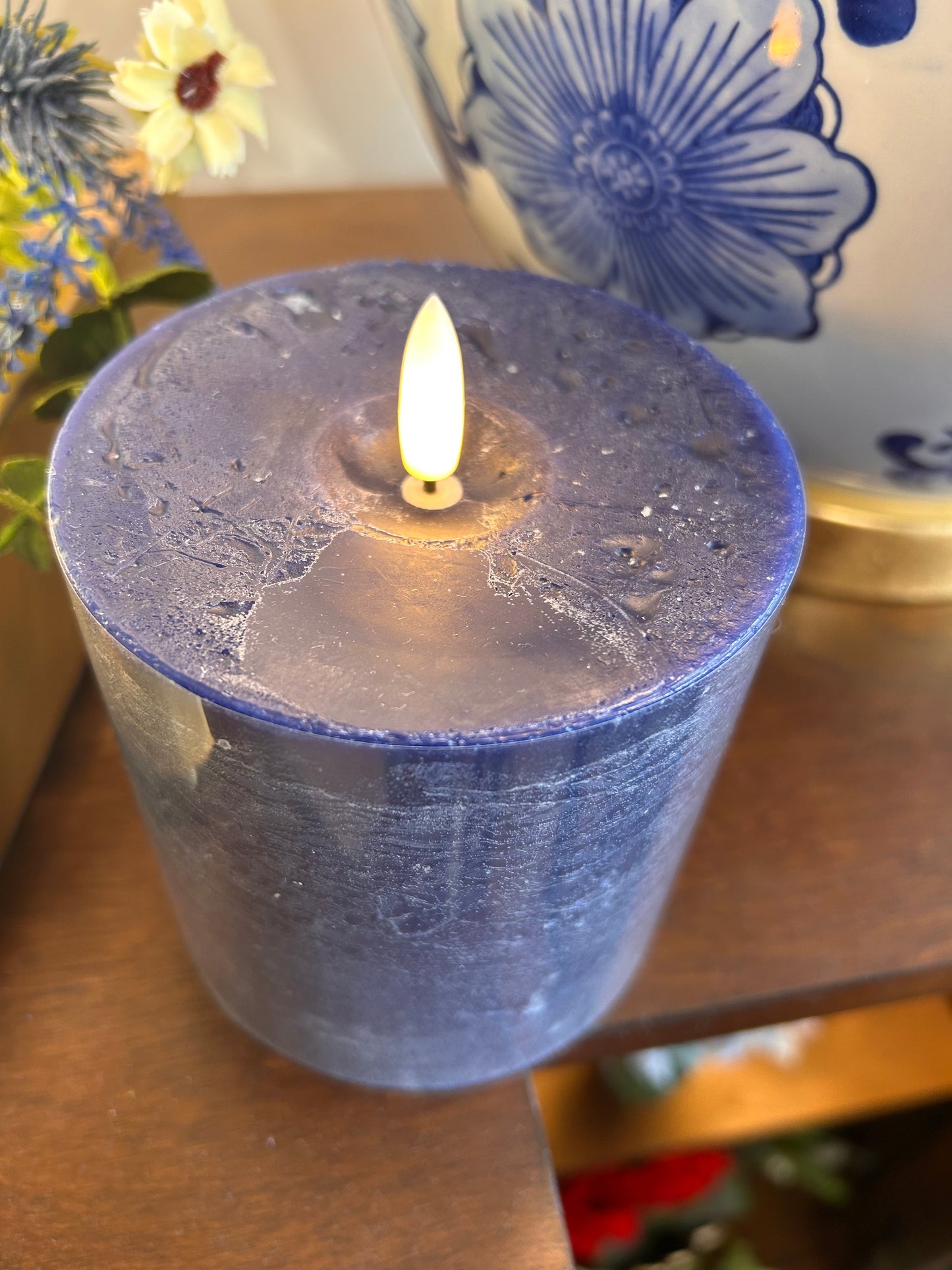 Navy ON/OFF Touch LED Pillar Candles - 4 inch Diameter