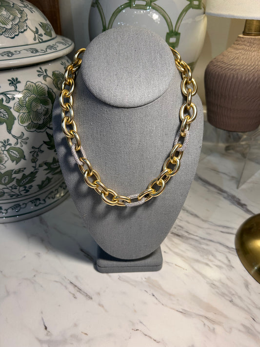 Brushed Gold & Crystal Link Magnetic Necklace
