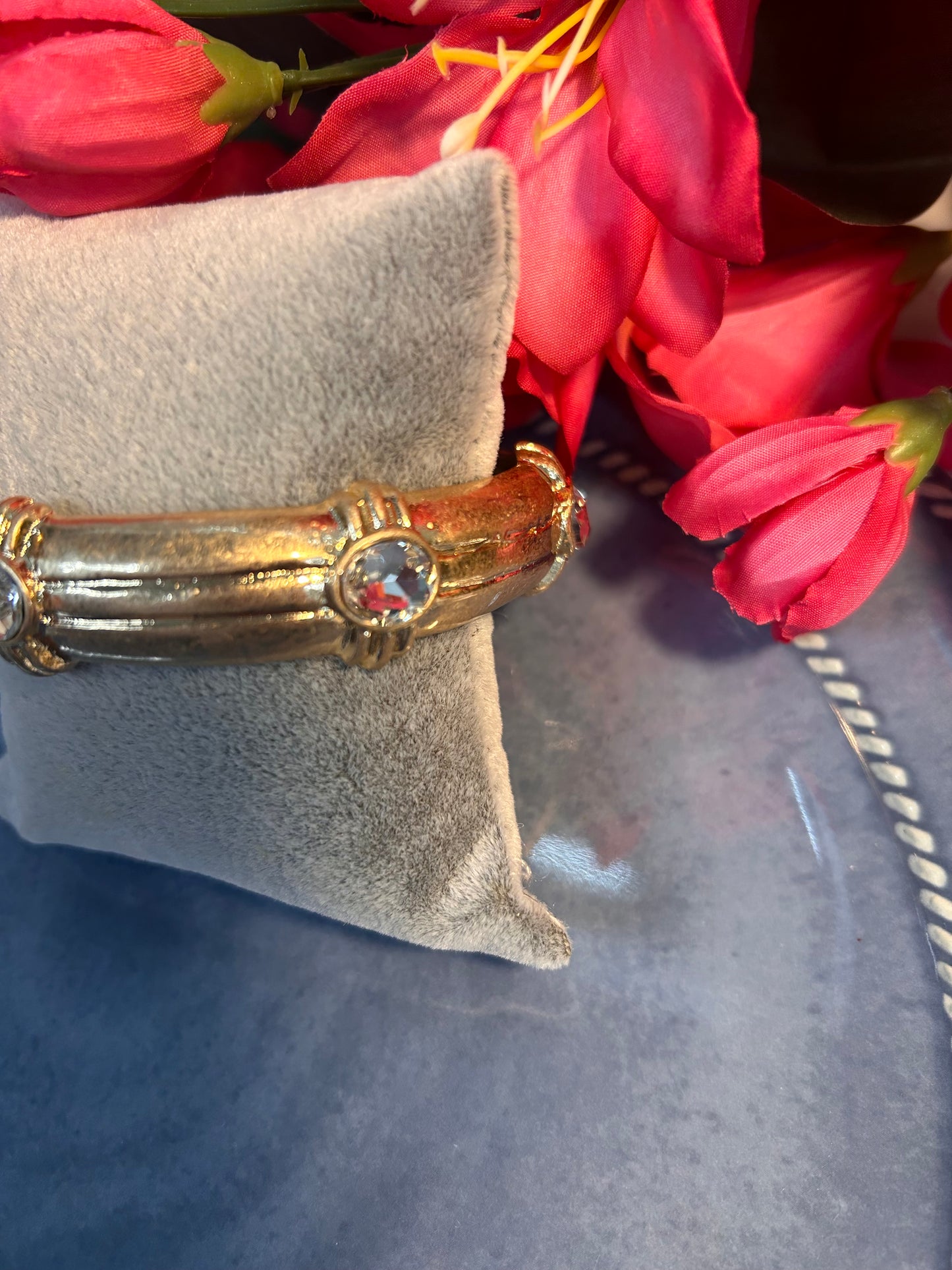 Elegant Gold Hammered Bangle with Crystal Accents