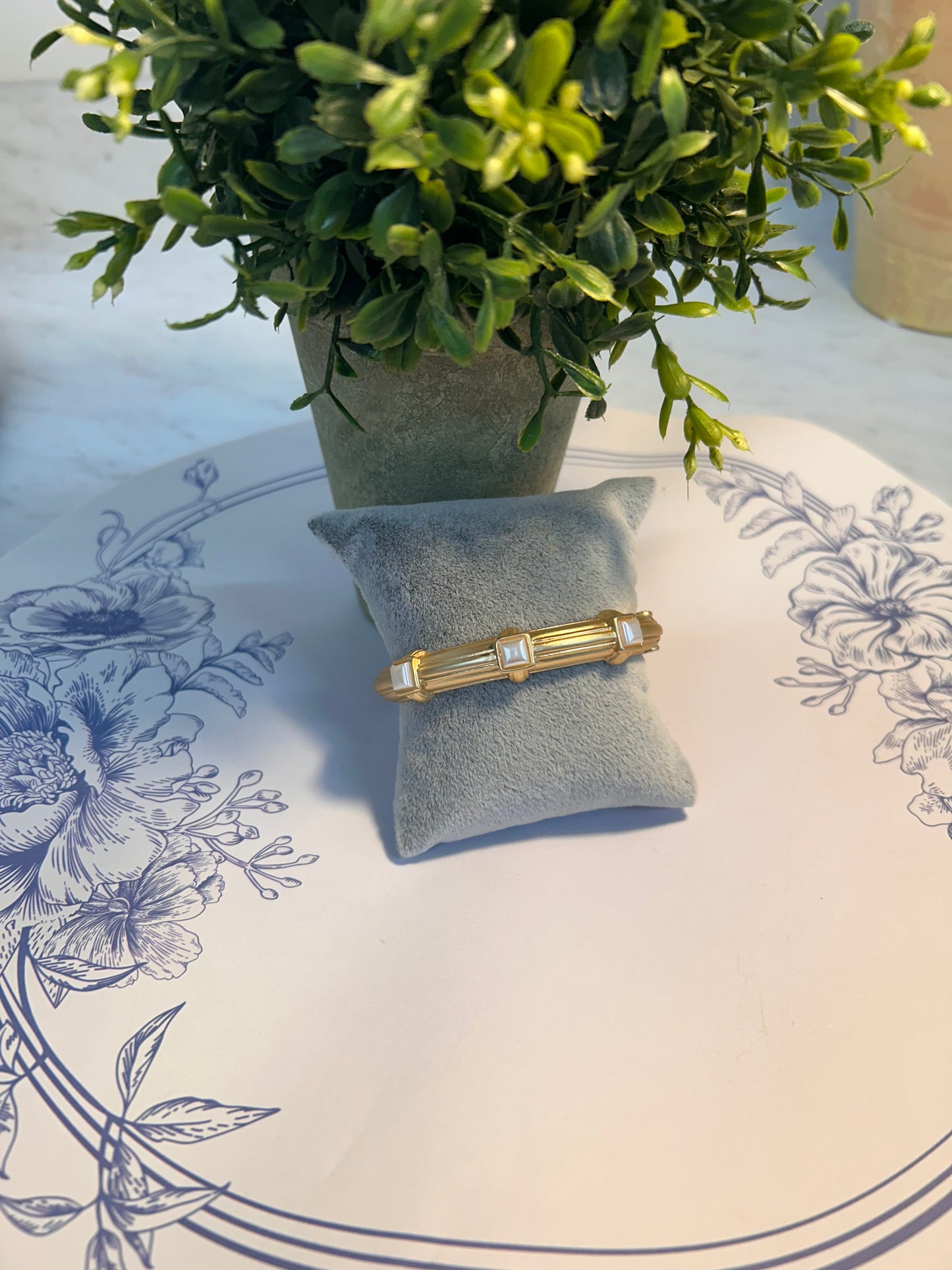 Matte Gold & Pearl Bangle Bracelet