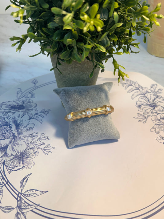 Matte Gold & Pearl Bangle Bracelet