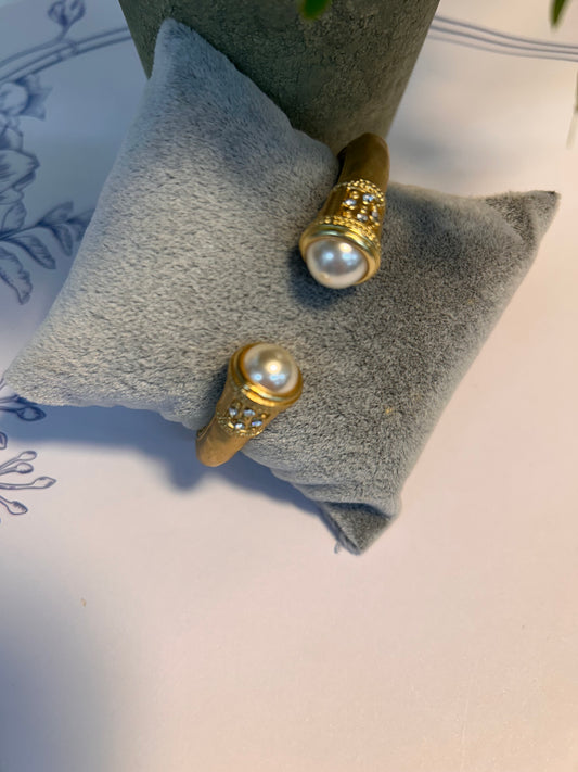 Hammered Matte Gold Cuff Bracelet with Pearl Accent