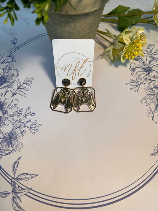 Gold Hound Dog Dangle Post Earrings