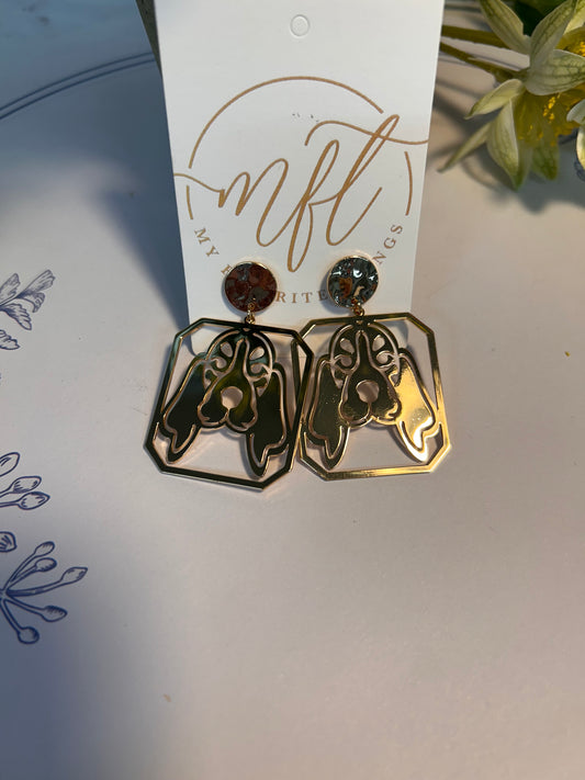 Gold Hound Dog Dangle Post Earrings