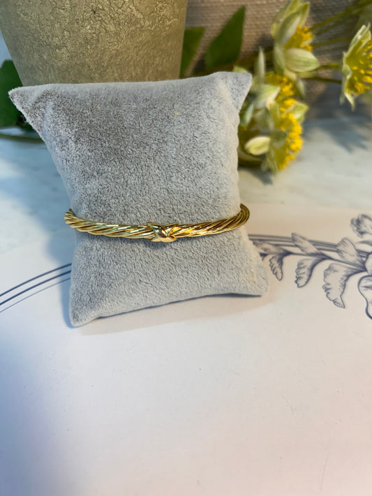 14K Gold Plated Rope Cuff Bracelet with X Design