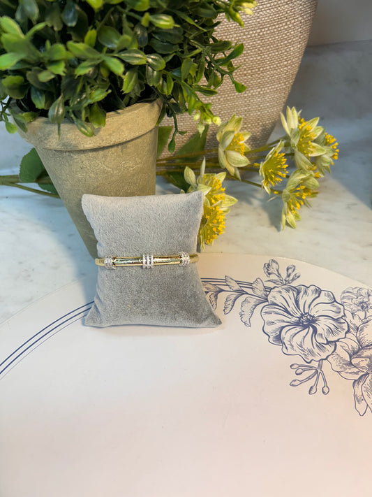 14K Gold Plated Cuff Bracelet with Rhinestone Accents