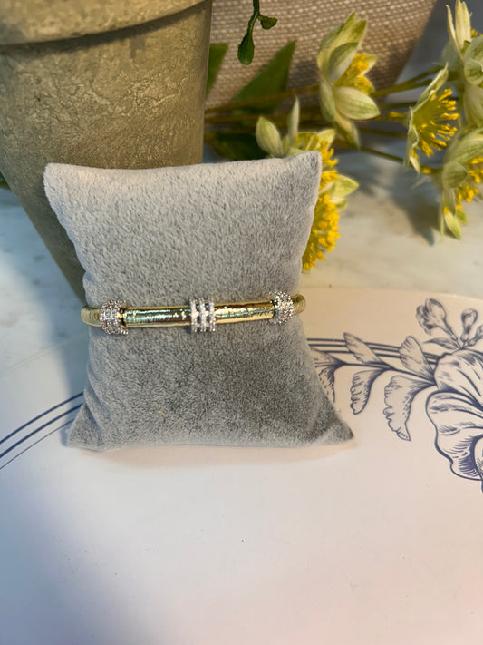 14K Gold Plated Cuff Bracelet with Rhinestone Accents