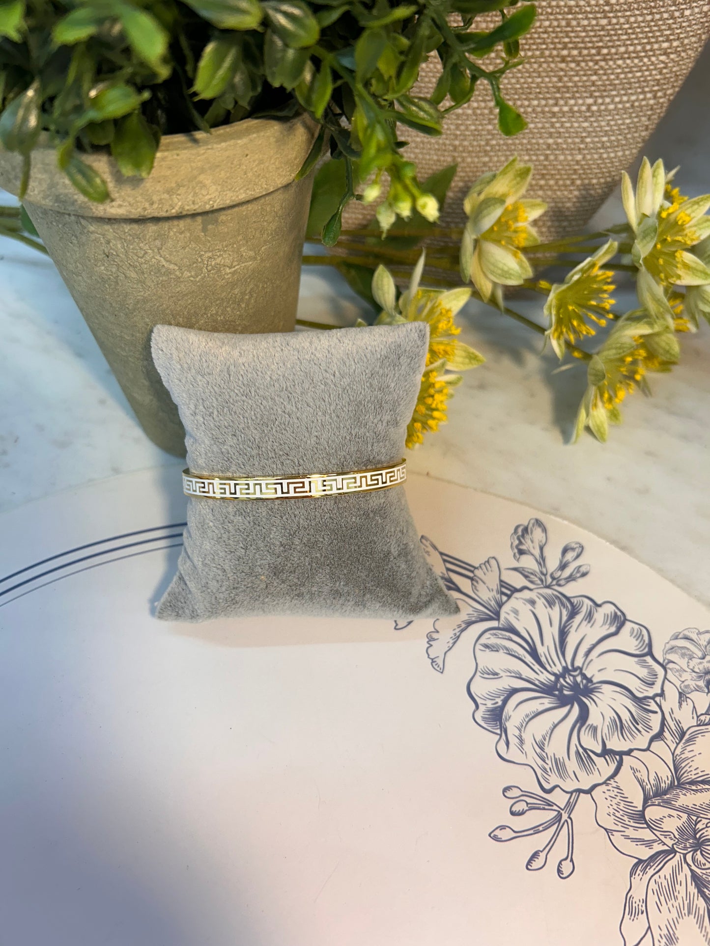 14K Gold Plated Greek Key Bangle Bracelet