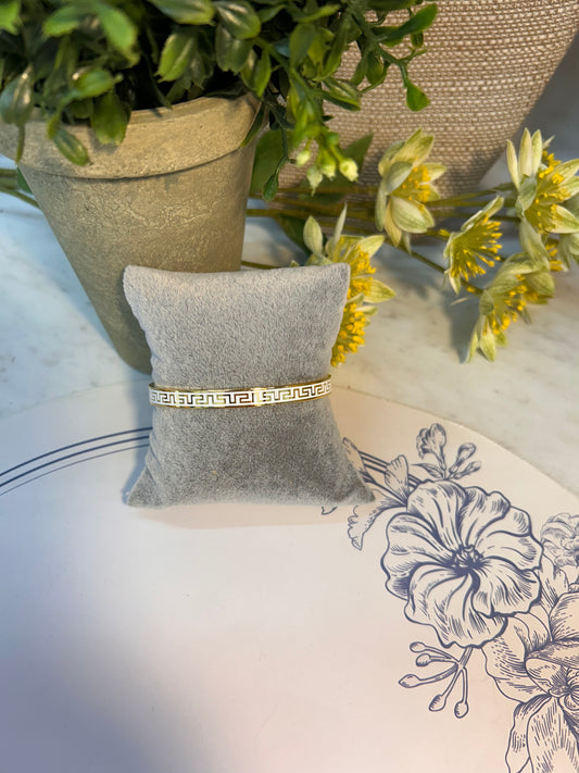 14K Gold Plated Greek Key Bangle Bracelet