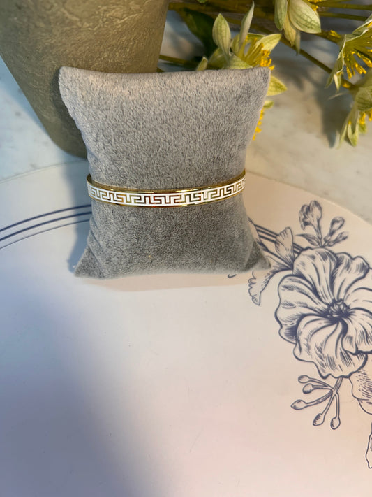 14K Gold Plated Greek Key Bangle Bracelet