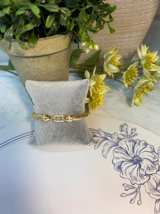 14K Gold Plated Wide Rope Bracelet with Rhinestone Accents