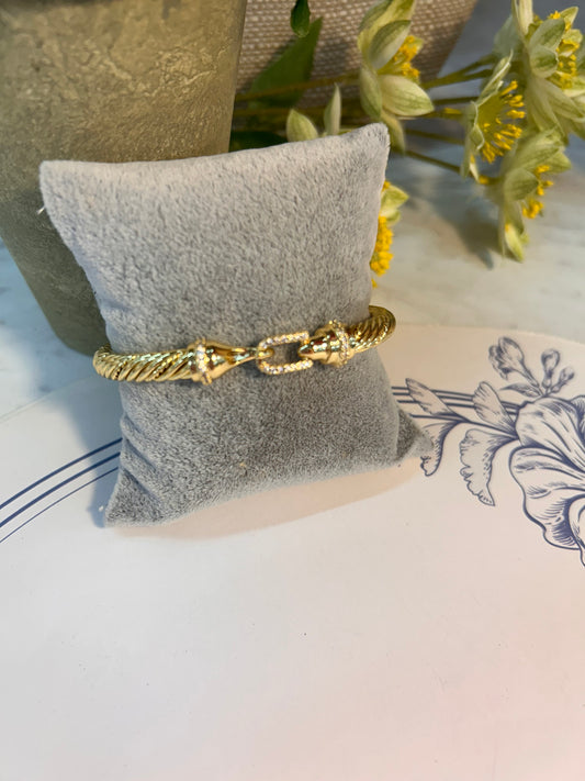 14K Gold Plated Wide Rope Bracelet with Rhinestone Accents