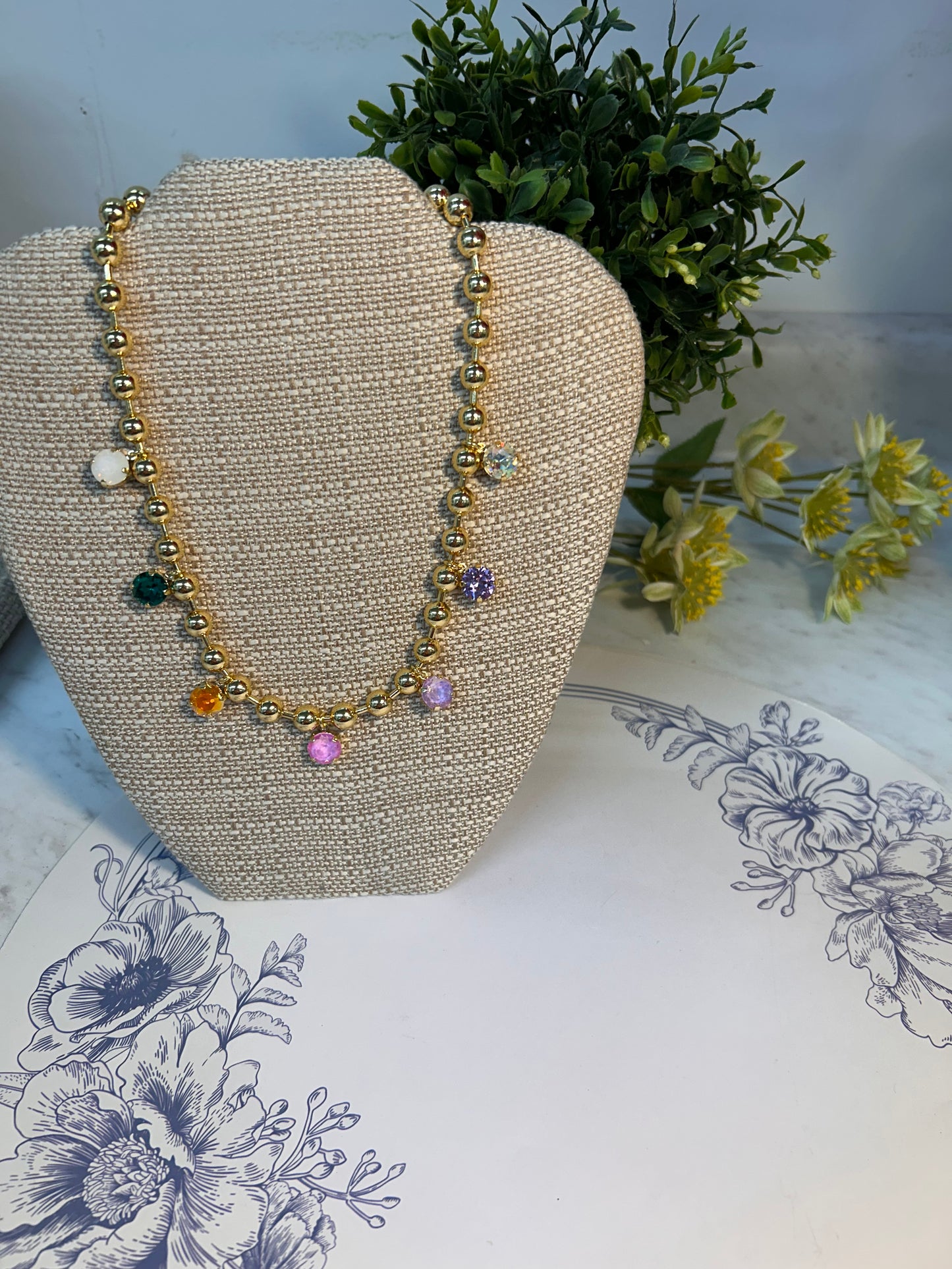 Gold & Multicolored Crystal Beaded Magnetic Necklace