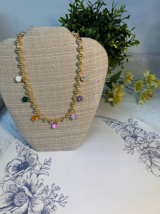 Gold & Multicolored Crystal Beaded Magnetic Necklace