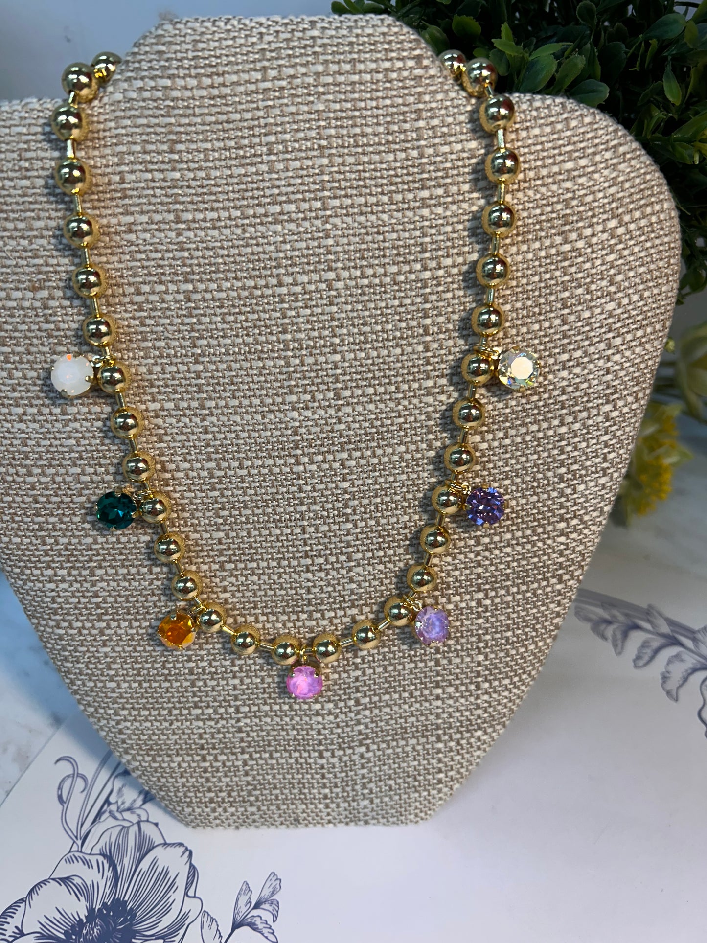 Gold & Multicolored Crystal Beaded Magnetic Necklace