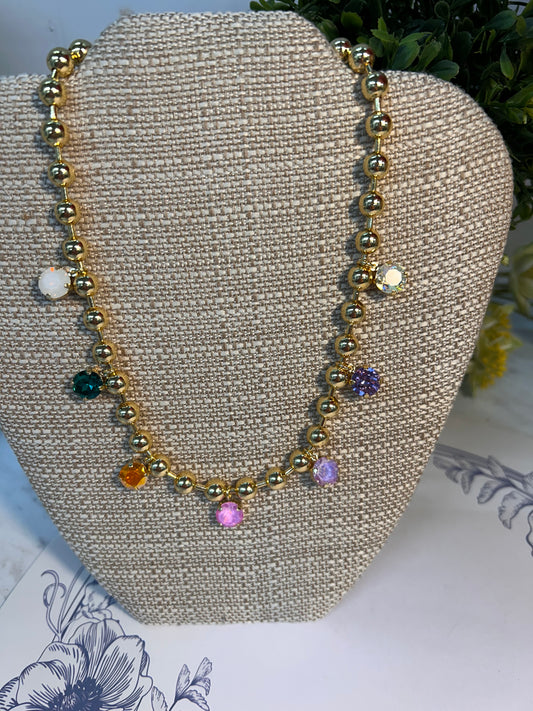 Gold & Multicolored Crystal Beaded Magnetic Necklace