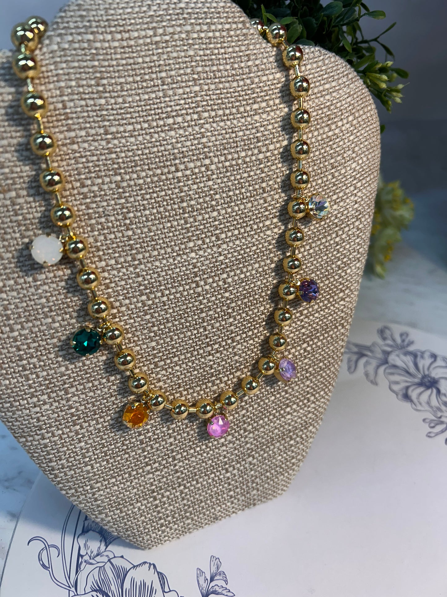 Gold & Multicolored Crystal Beaded Magnetic Necklace