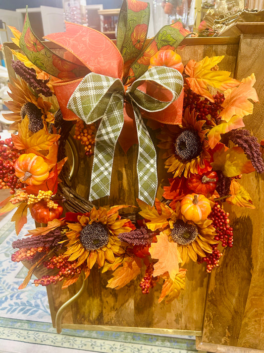 Fall Harvest Pumpkin/Sunflower Wreath 24"