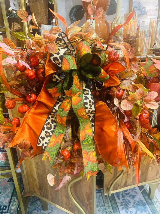 Mini Pumpkin Harvest Wreath 22" with Bow