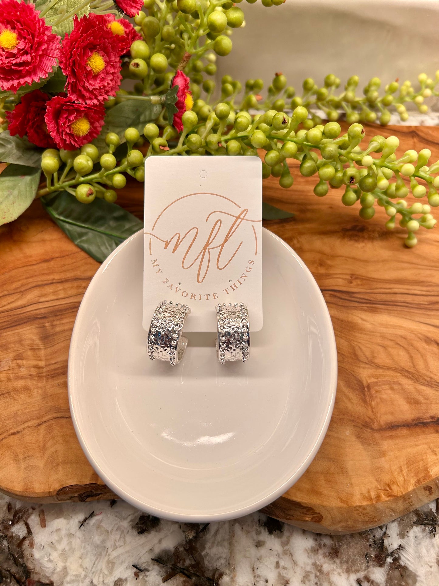 Textured Silver Hoop Earrings