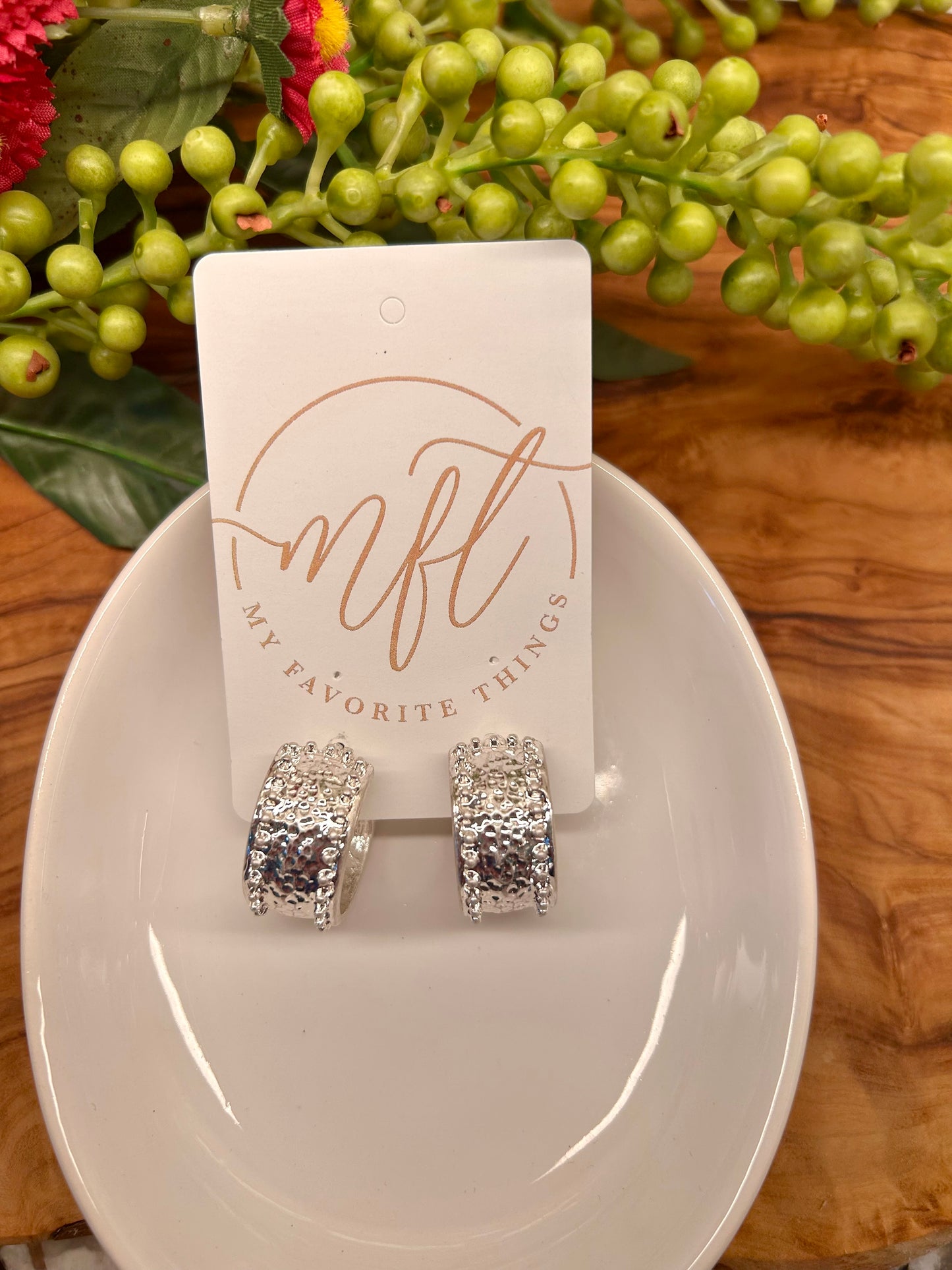 Textured Silver Hoop Earrings