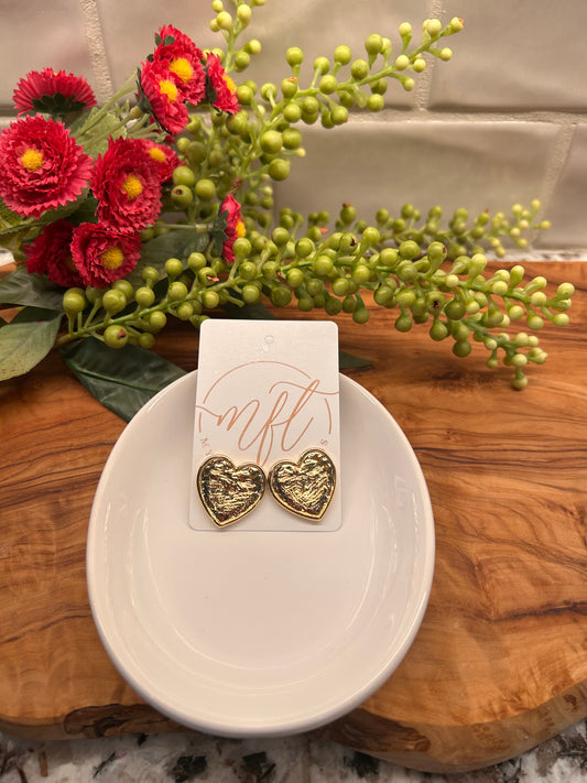 Textured Gold Heart Stud Earrings