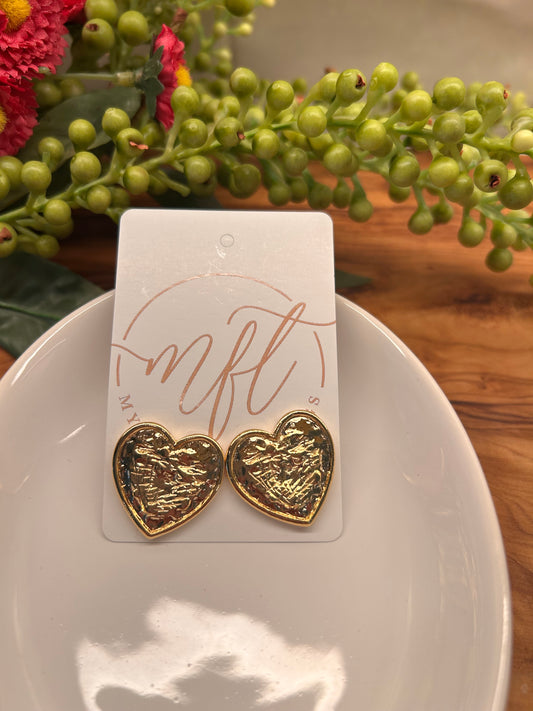 Textured Gold Heart Stud Earrings