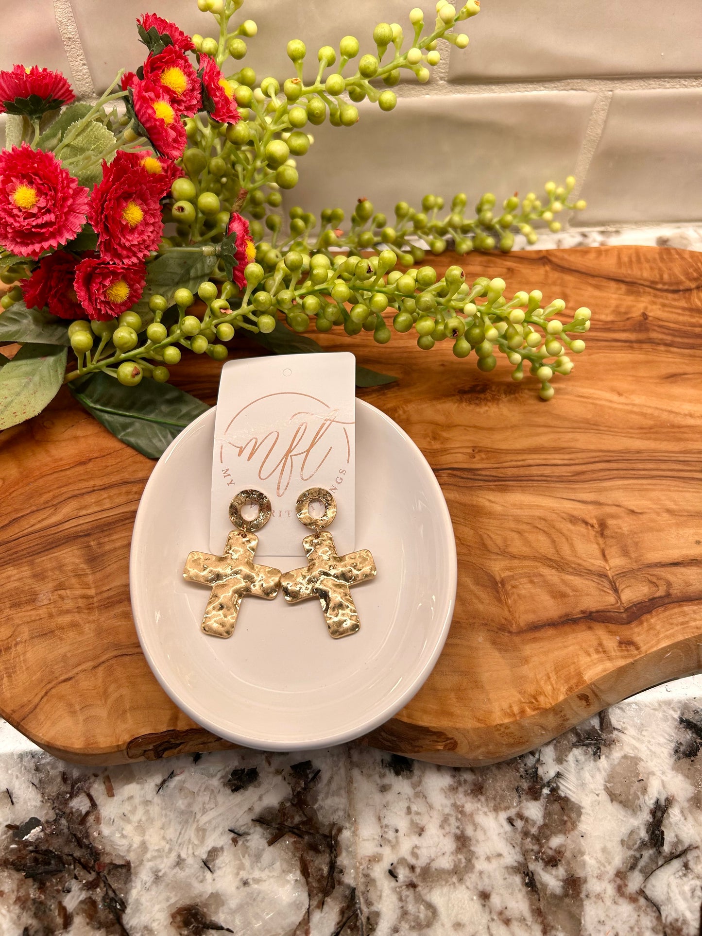 Hammered Gold Drop Earrings