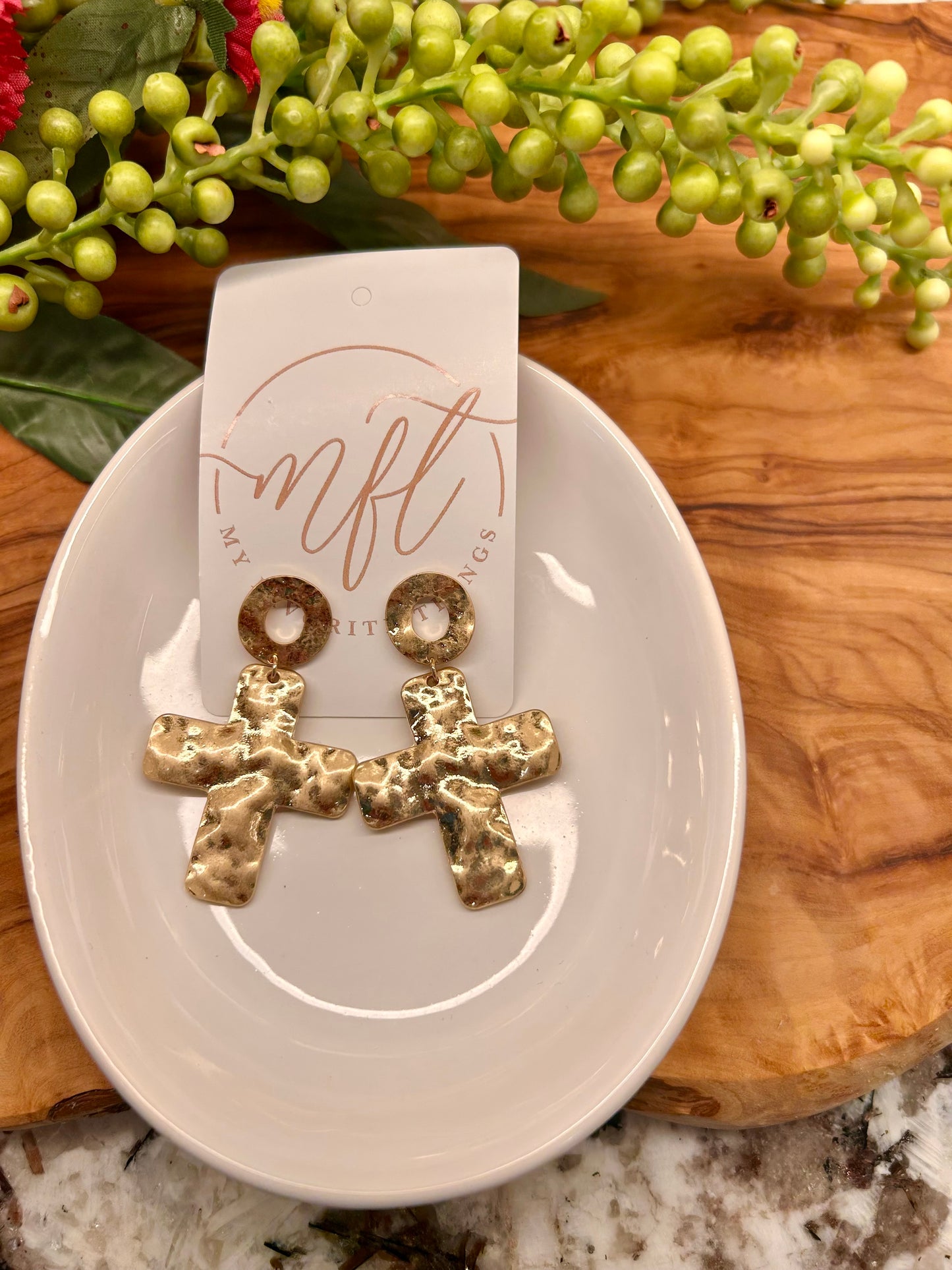 Hammered Gold Drop Earrings